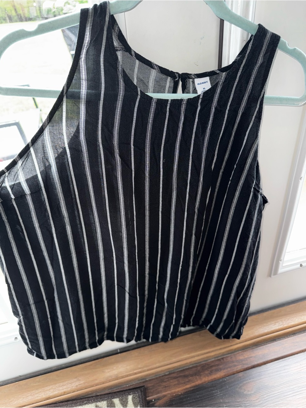 Old Navy Black and White Vertical Stripe Tank Top